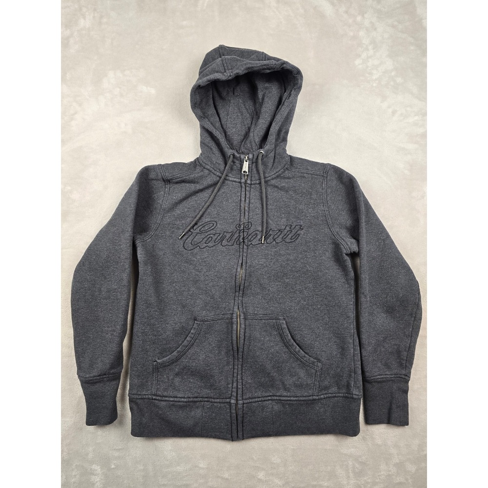 Carhartt Full Zip Hoodie‎ Women M Grey Embroidered Script Logo 100704